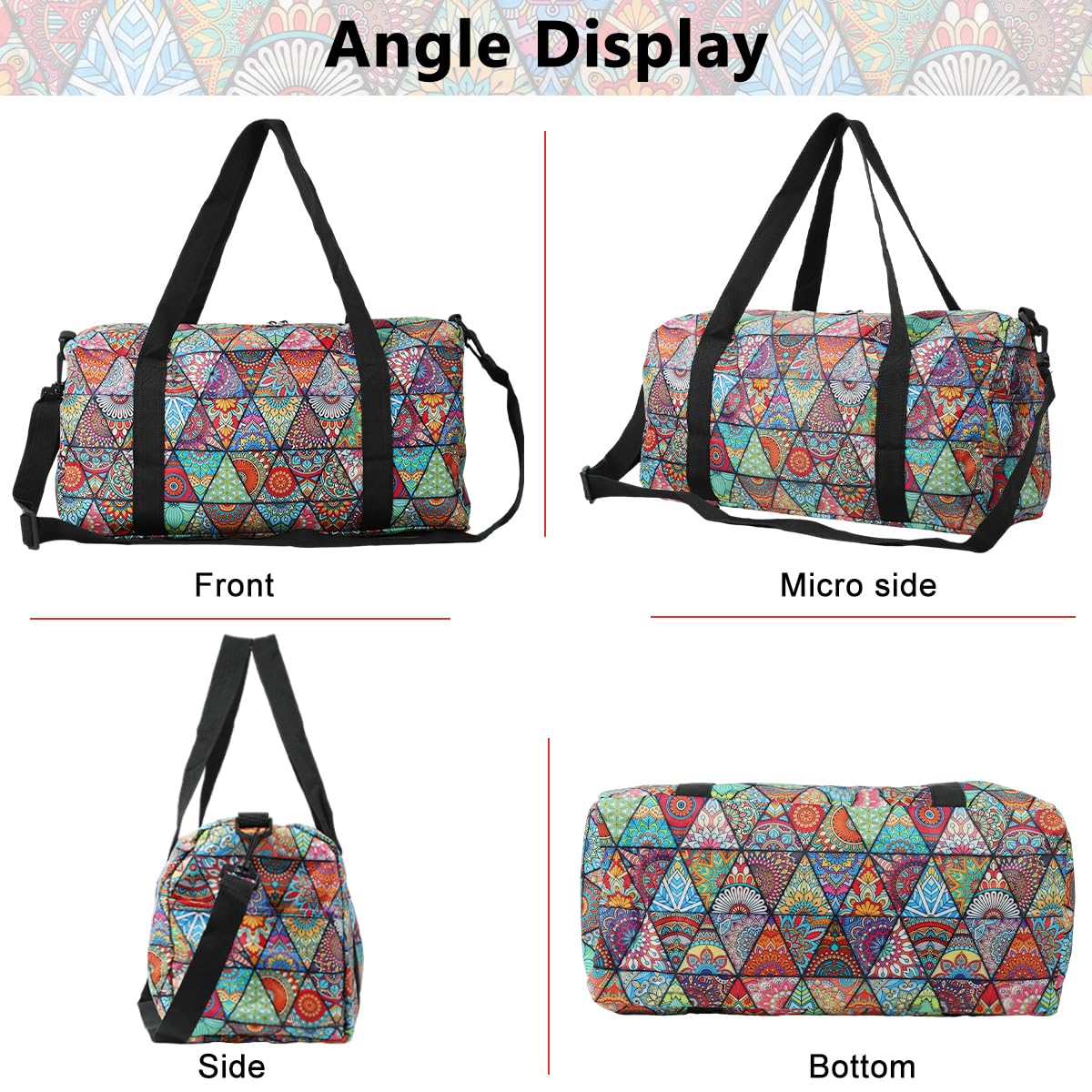PALAY Sports Gym Bag for Travel and Workouts with Dual Zipper and 17.6x9x9 in Storage | Nylon Mandala Design
