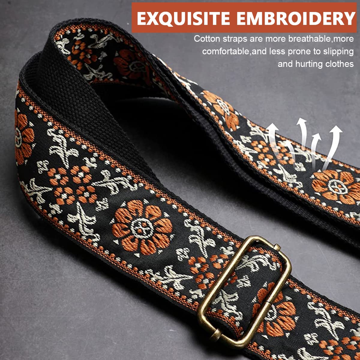 PALAY Retro Jacquard Embroidery Wide Shoulder Strap for Handbag and Travel Bag featuring Adjustable 29.5–53.14 in Length | Polyester Material with Metal Buckle