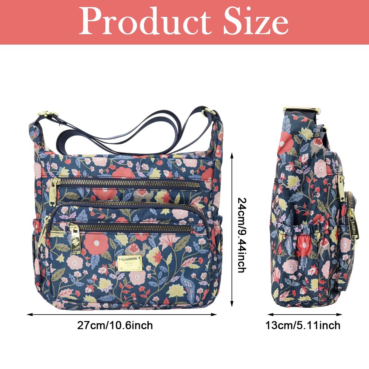 PALAY Women Crossbody Bag for Travel with Multi Layer Zipper Pockets and Nylon Design | Floral Print Casual Satchel
