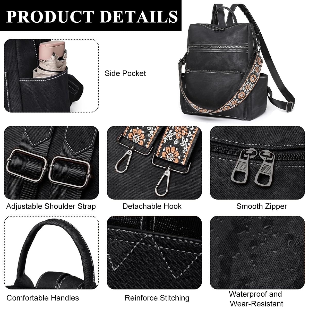 PALAY Backpack for Women with 3 in 1 Convertible Tote Design and Woven Shoulder Strap