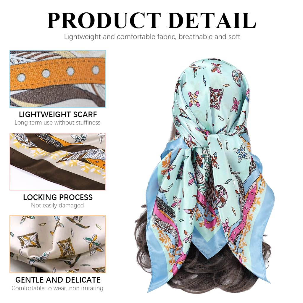 PALAY Square Head Scarf for Women featuring 35 in Design with Ice Silk Satin Fabric | 3PCS Set