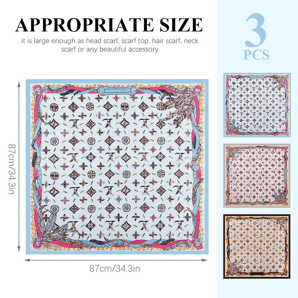 PALAY Square Head Scarf for Women featuring 35 in Design with Ice Silk Satin Fabric | 3PCS Set