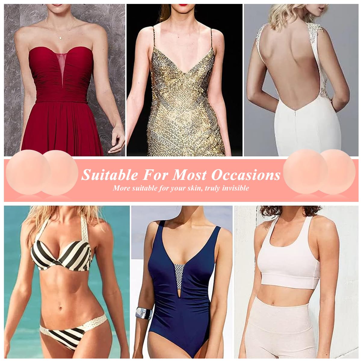 PALAY Nipple Covers for Evening Gown and Party Dress featuring 2 Pairs 6.5cm Silicone Pads | Reusable Invisible Adhesive Design