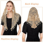 PALAY Lace Shawl for Women featuring Rose Jacquard Pattern with Tassel Hem | Brown Mantilla Veil