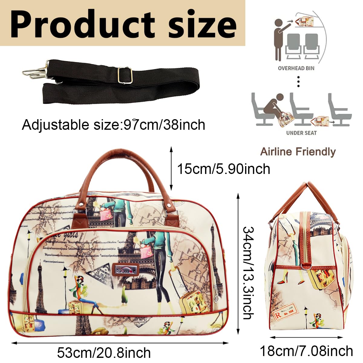 PALAY Duffle Bag for Women Travel with Shoulder Strap and Spacious Compartments | Waterproof PU Leather Beige Design
