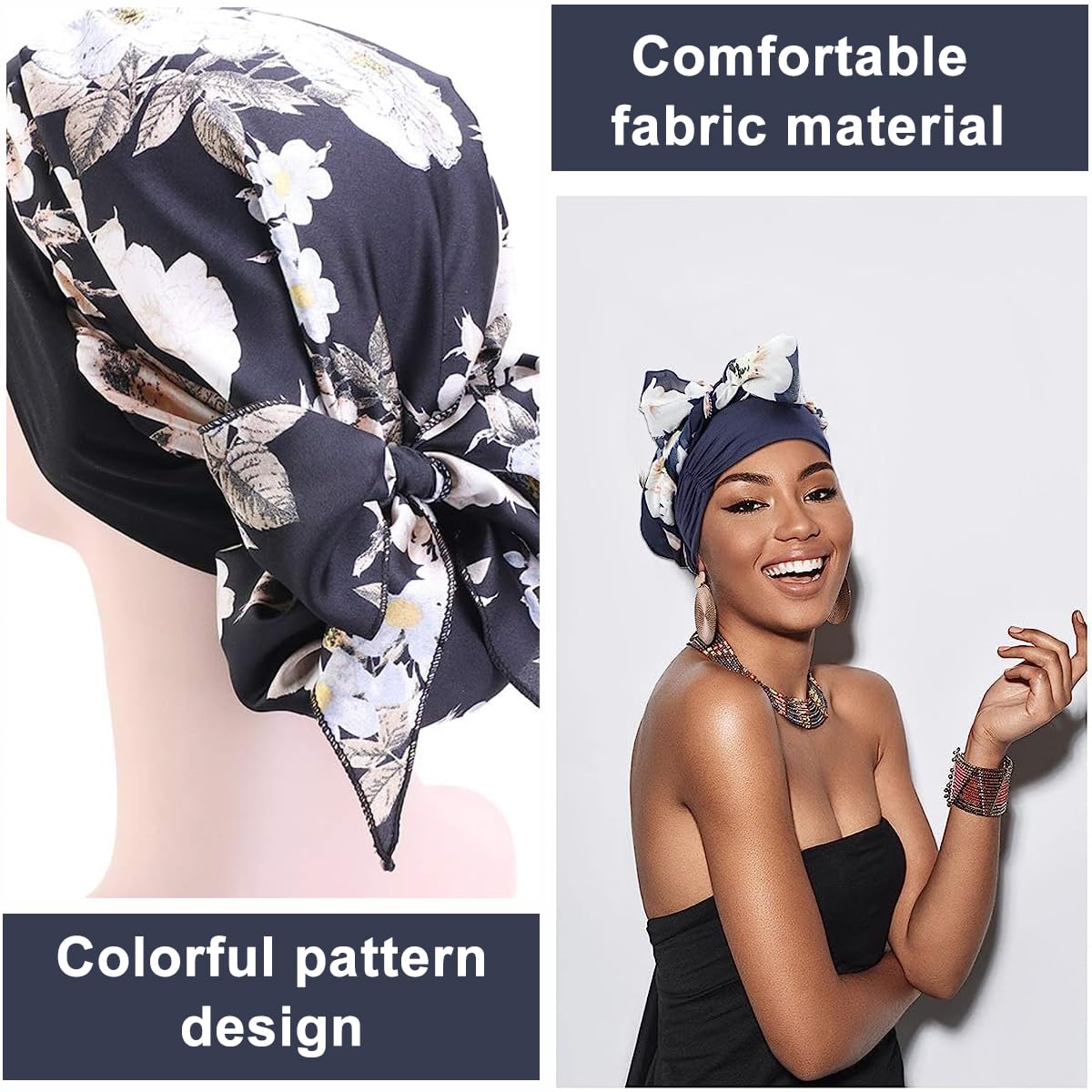 PALAY® Chiffon Head Scarf for Women Stretchy Headwear Fashion Floral Print Headwrap Chemo Cap Headwear Hair Turban Cap for Women Headwear