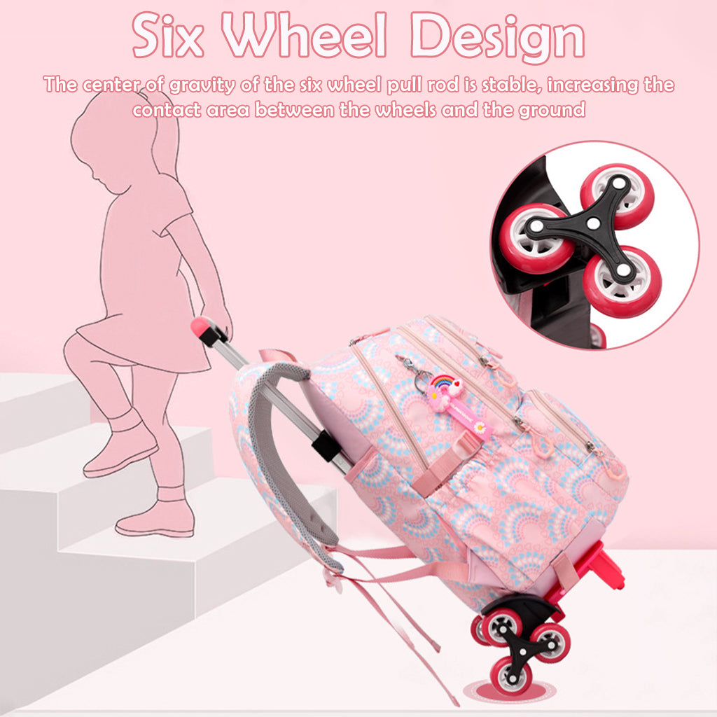 PALAY® School Backpack on 6-Wheel Backpack with Retractable Pull Handle Schoolgirls Backpack Detachable Wheel Stand Design Fashion Travel Backpack School Gift for Girls 6-12 Years Old