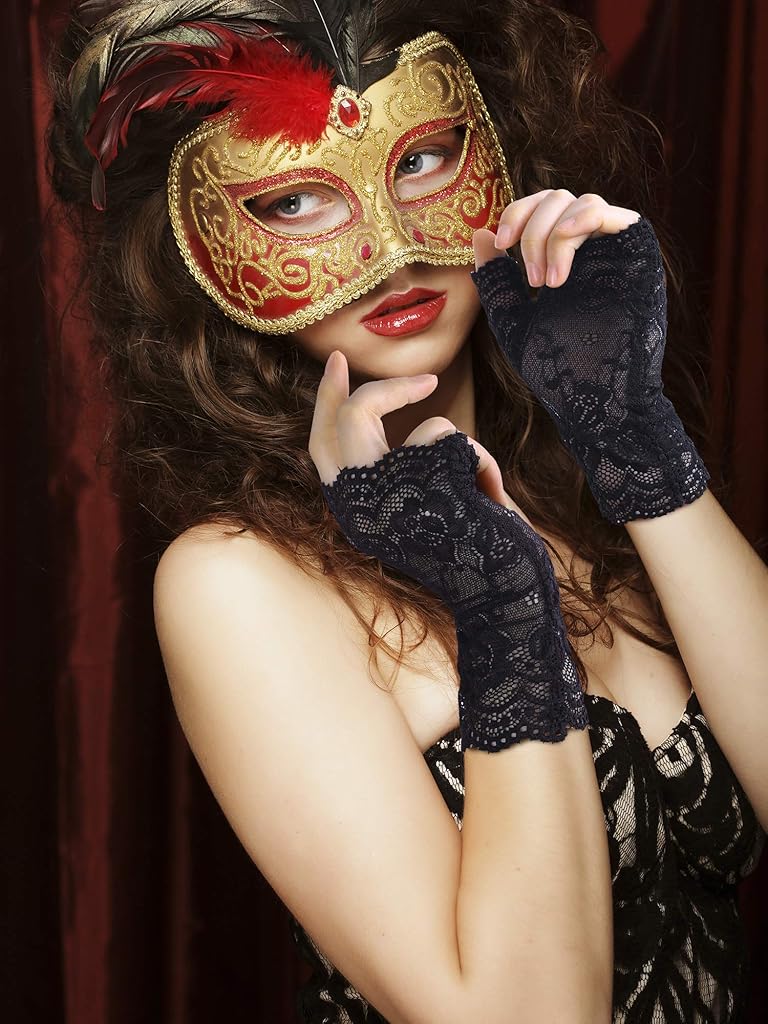 PALAY® Lace Gloves for Women Black Fingerless Floral Bridal Dancing Masquerade Wedding Party 1 Pairs 3PCS