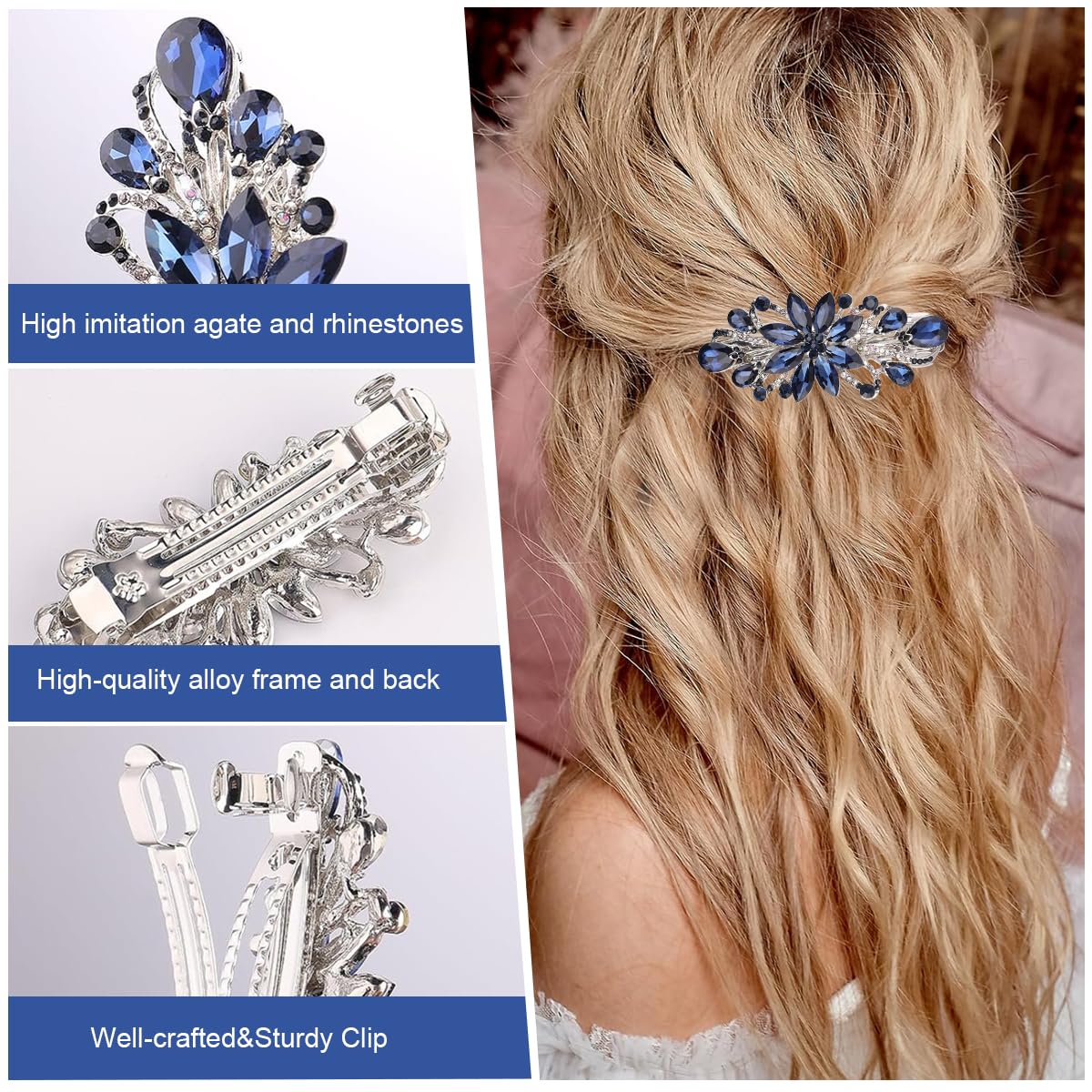 PALAY® Hair Clips for Women Floral Rhinestone Center Clips for Hair for Women Stylish Spring Hair Barrette Back Clips for Hair Mother's Day Gift