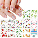 PALAY® 14 hojas de pegatinas para uñas bonitas para niños, pegatinas para decoración de uñas, pegatinas autoadhesivas, pegatinas para uñas, arcoíris, flores, frutas, suministros para uñas