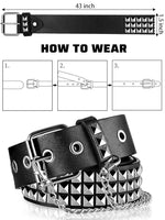 PALAY® Punk Rock Studded Belt for Women Wide PU Leather Men Stud Goth with Jeans Jacket Chains Black length 110cm 2 PCS
