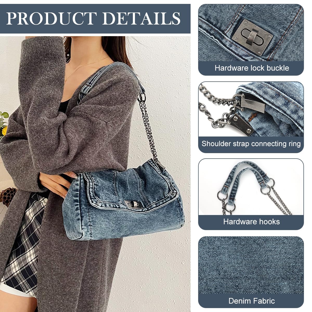 PALAY Vintage Hobo Bag for Women featuring Twist Lock Metal Closure and Soft Denim 33x12x21cm