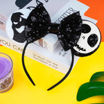PALAY® Mic-Ky Mouse Hairband for Girls, Spooky Skull Ghost Halloween for Girls Halloween Sequin Bow Headband Costume Accessories Cute Ears Hair Accessories for Girls Women Party Festivals Hairband