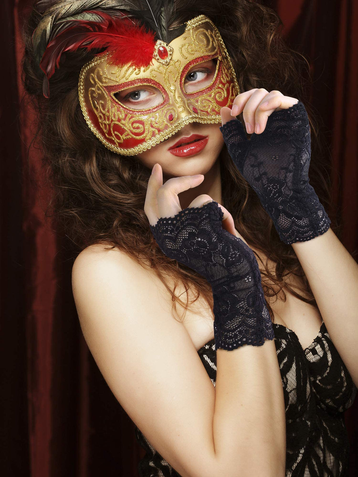 PALAY Lace Gloves for Women with Fingerless Design and Floral Pattern | Ideal for Prom and Dance Party