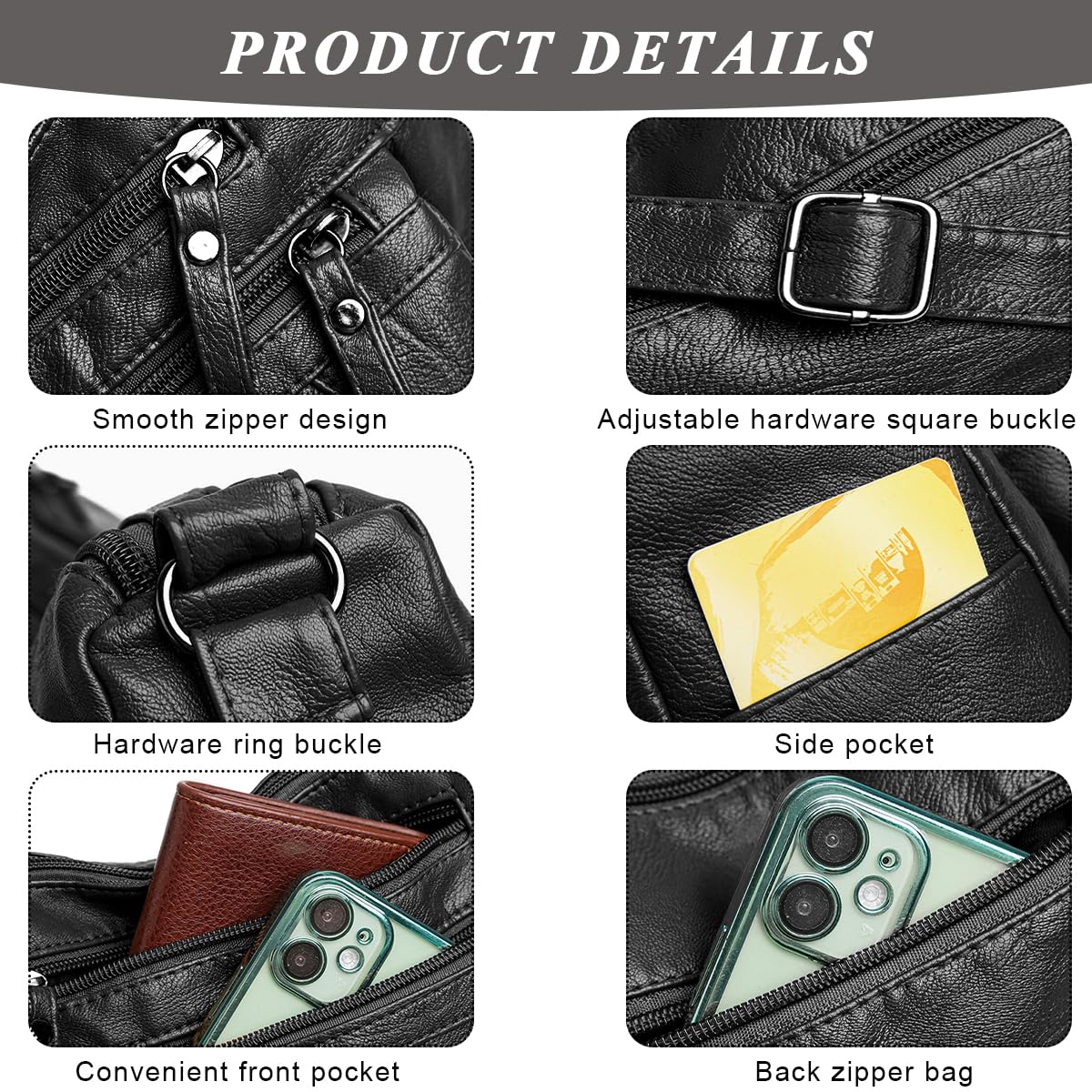 PALAY Shoulder Bag for Women featuring Multi Layer Compartments 28x10x22cm PU Leather | Black