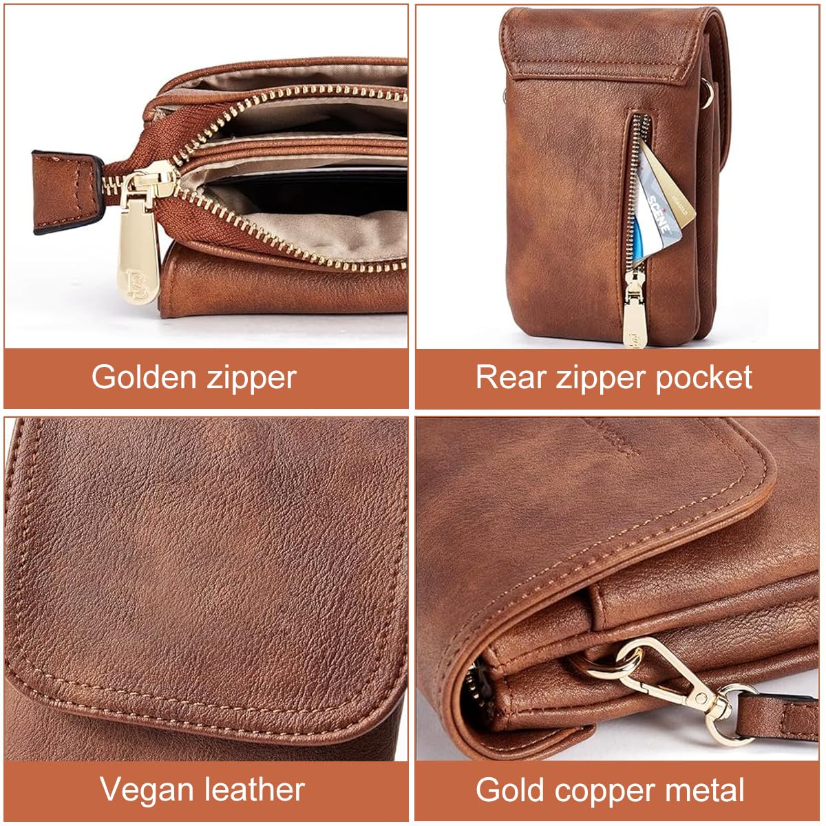 PALAY Crossbody Phone Bag for Daily Travel with Multi Zipper Pockets and 5x7.8 in Size | Vintage Brown PU Leather Mini Purse