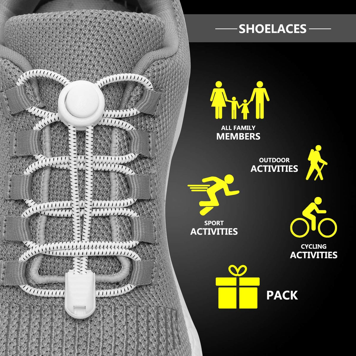 PALAY® No Tie Shoelaces | Elastic Lock Shoe Laces For Adult Sneakers Fits Hiking Boots, Board Shoes and Casual Shoes (Gray)