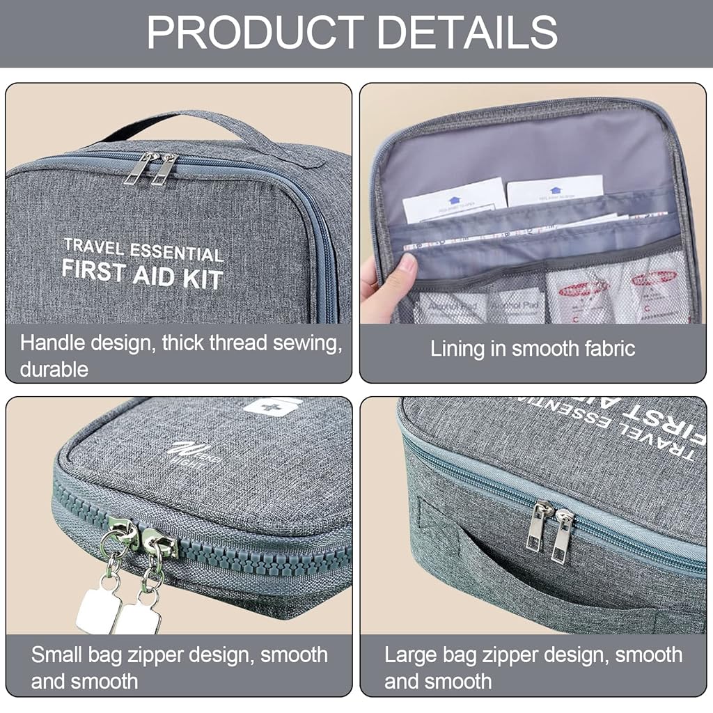 PALAY® Oxford Cloth 2 Pack First Aid Pouch Portable Kit Bag Empty Emergency Treatment Medicine Organizer Travel Pharmacy for Storing Items Grey 2PCS