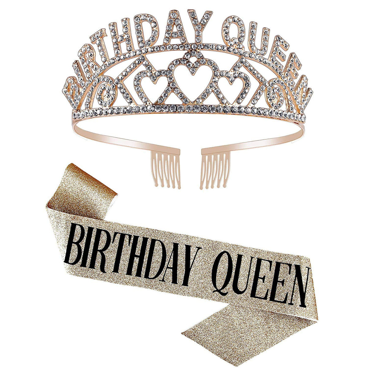 PALAY® Birthday Queen Tiara Sash, Rhinestone Crystal Crowns Kit - Silver Birthday Decorations Birthday Girl Party Supplies