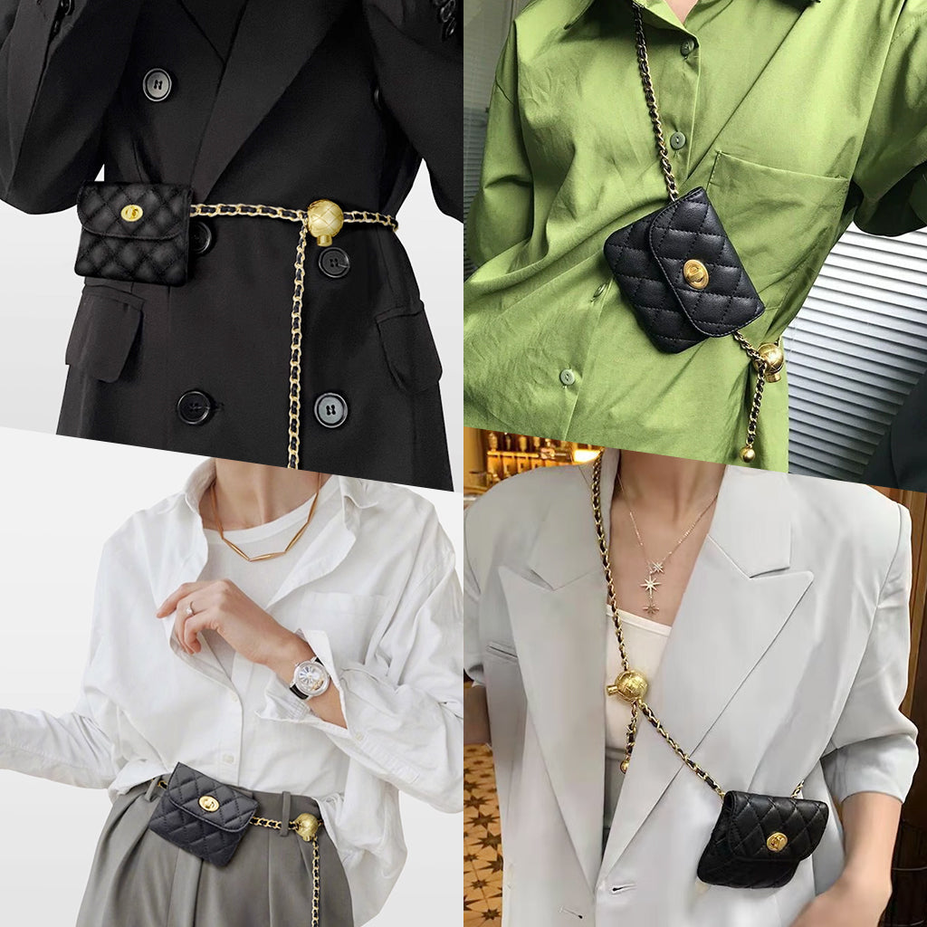 PALAY® Mini Fanny Bag Chic PU Small Purse Bag Casual Waist Coin Bag Dechable Adjustable Chain Belt Design Fashion Piece Waist Purse Bag Gift for Women, 11x9cm