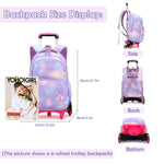 PALAY® School Backpack on 6-Wheel Backpack with Retractable Pull Handle School Backpack Detachable Wheel Stand Design Fashion Travel Backpack School Gift for Kids 6-12 Years Old