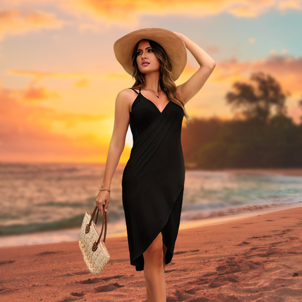 PALAY® Fashion Pareo Women Beach Cover Bikini Cover-up Wrap Cover Dress Thin Strap Beach Cover-up Backless Dress Sarong, L