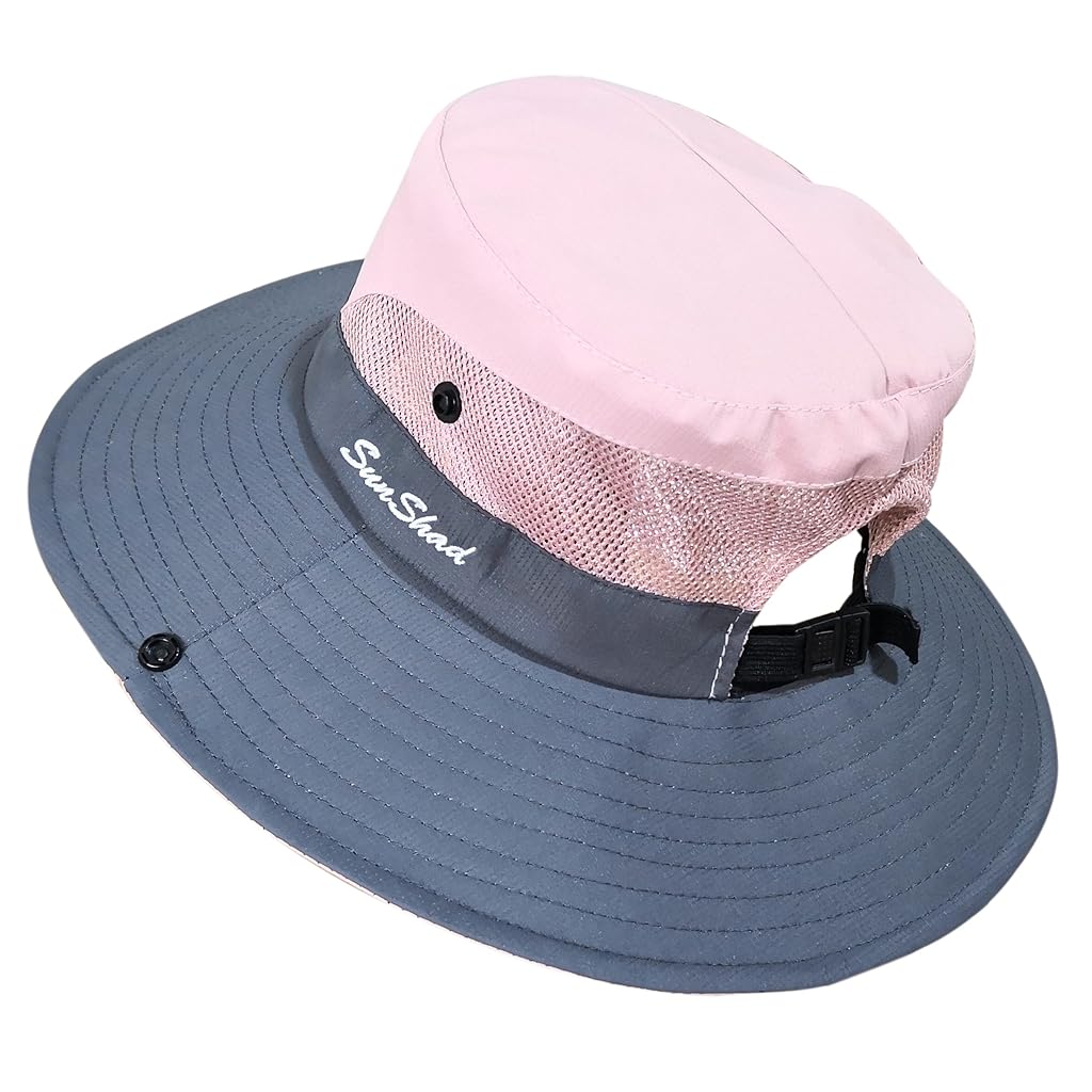 PALAY® Women's Outdoor UV Protection Foldable Mesh Wide Brim Beach Fishing Hat (Pink)