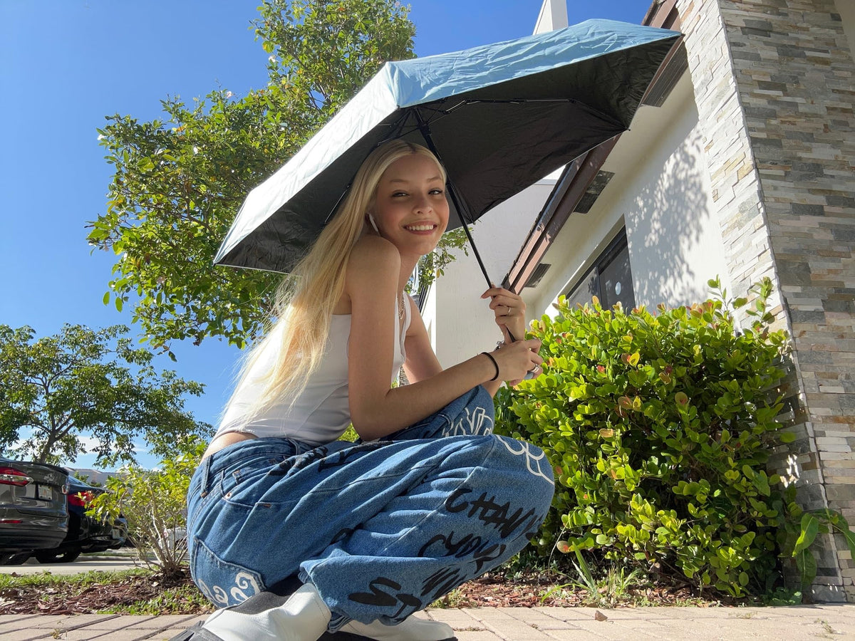 PALAY Mini Sun Umbrella for Travel with UPF 50 Protection and 6 Strong Ribs | Rubberized Ring Handle