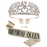 PALAY® Birthday Queen Tiara Sash, Rhinestone Crystal Crowns Kit - Silver Birthday Decorations Birthday Girl Party Supplies