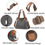 PALAY® Handbag for Women Grey Canvas Shoulder Bag Tote Sling Bag Hand Bag Large Crossbody Bag with Detachable Shoulder Strap Korean Women Bag for School, Work