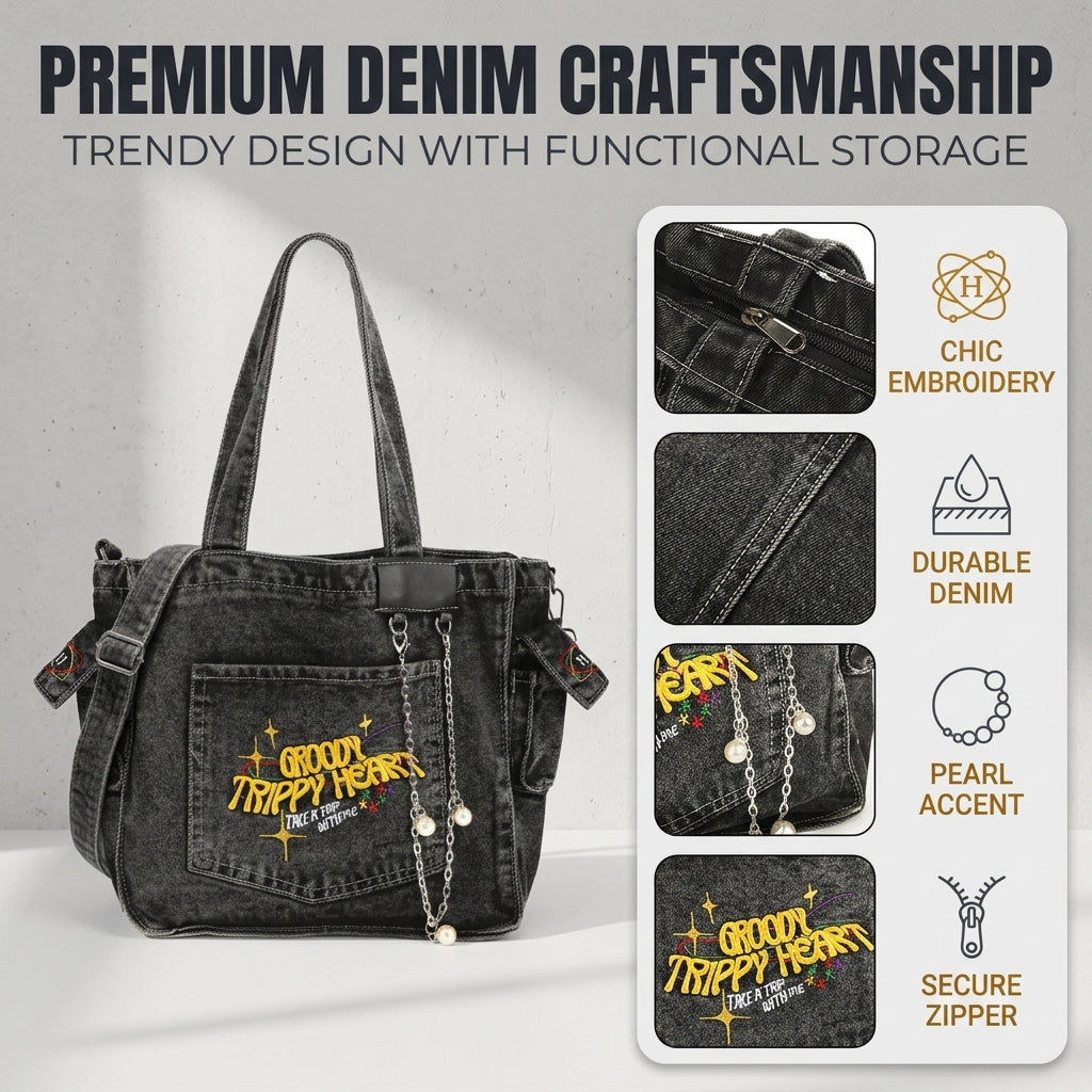 PALAY Denim Crossbody Tote Bag for Women