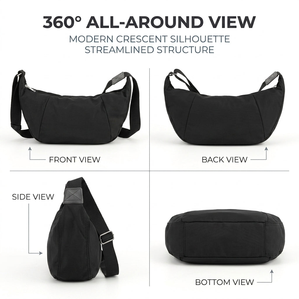 PALAY® Crossbody Bag for Woman Men Hobo Sling Crescent Bags Trendy Small Shoulder Bag Purse Dumpling Casual Handbag Adjustable Strap-Black