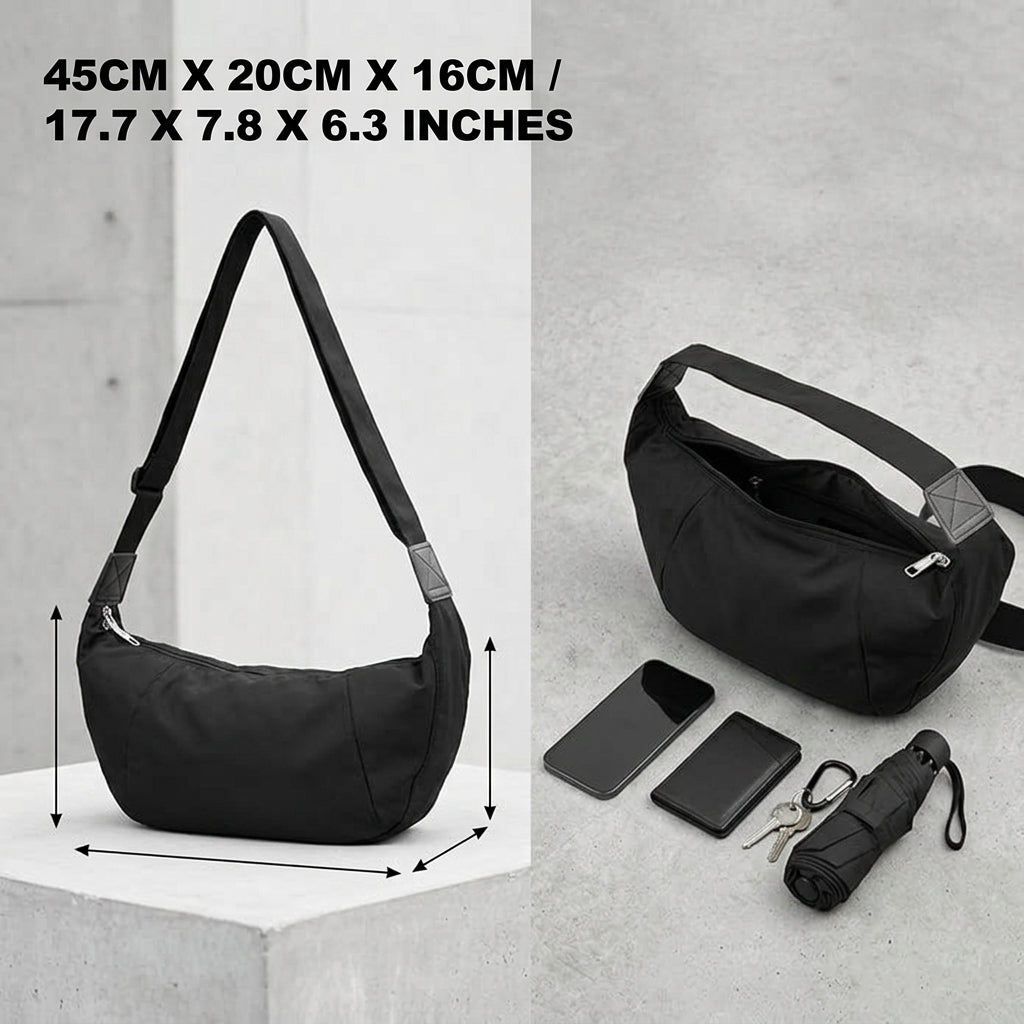 PALAY® Crossbody Bag for Woman Men Hobo Sling Crescent Bags Trendy Small Shoulder Bag Purse Dumpling Casual Handbag Adjustable Strap-Black