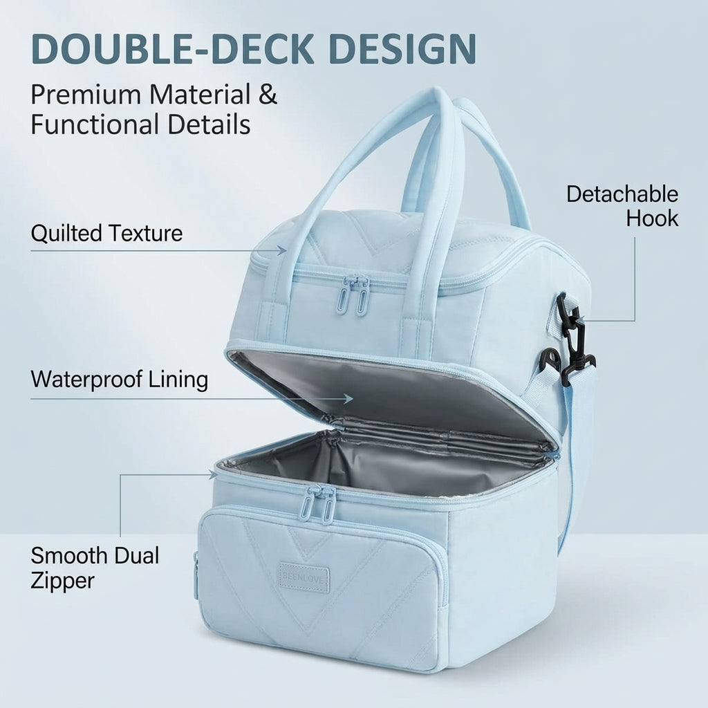 PALAY Insulated Lunch Bag for Office Blue Quilted Tiffin Bag