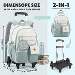 PALAY Trolley School Backpack for Kids with Wheels-Light Green