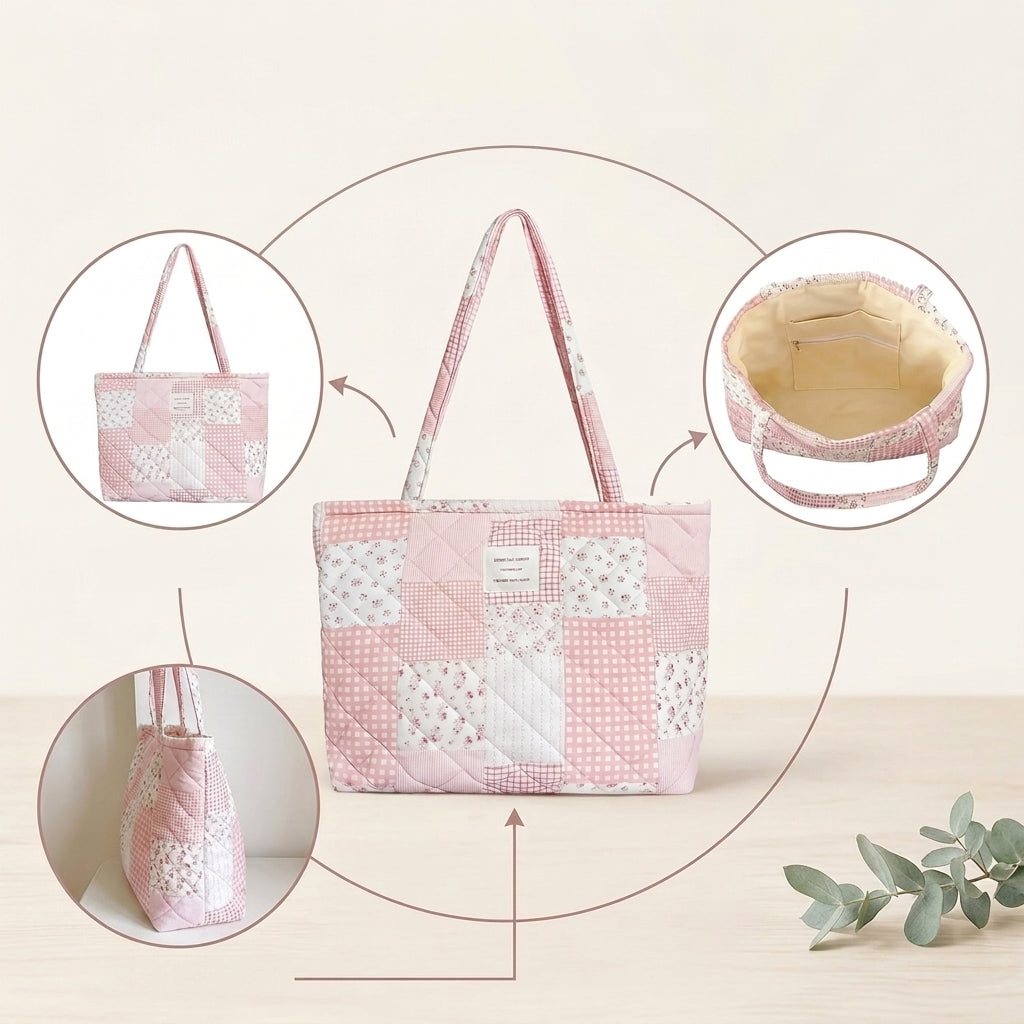 PALAY Quilted Floral Shoulder Tote Bag for Women