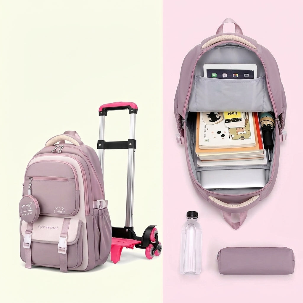 PALAY 30L School Trolley Backpack for Girls with Removable 6 Wheel Trolley