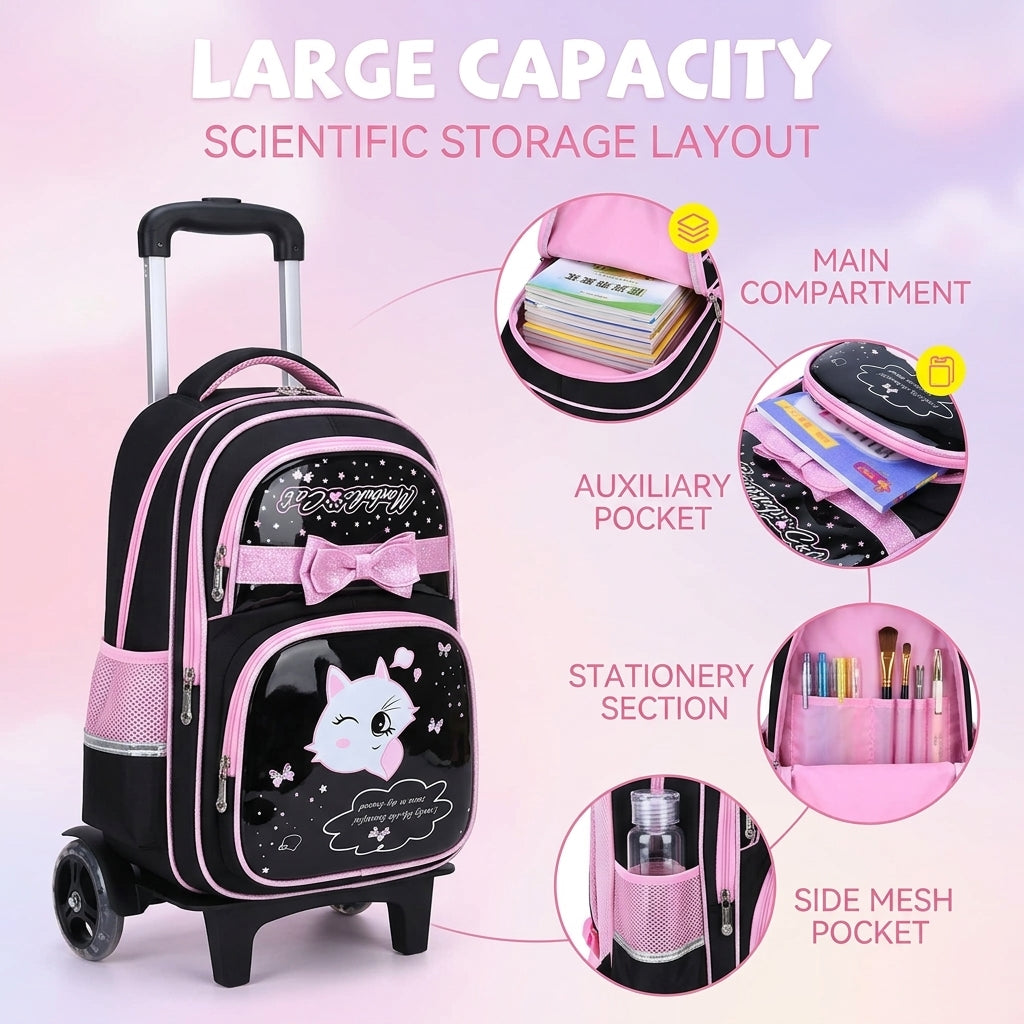 PALAY Trolley School Backpack for Girls with Detachable Wheels