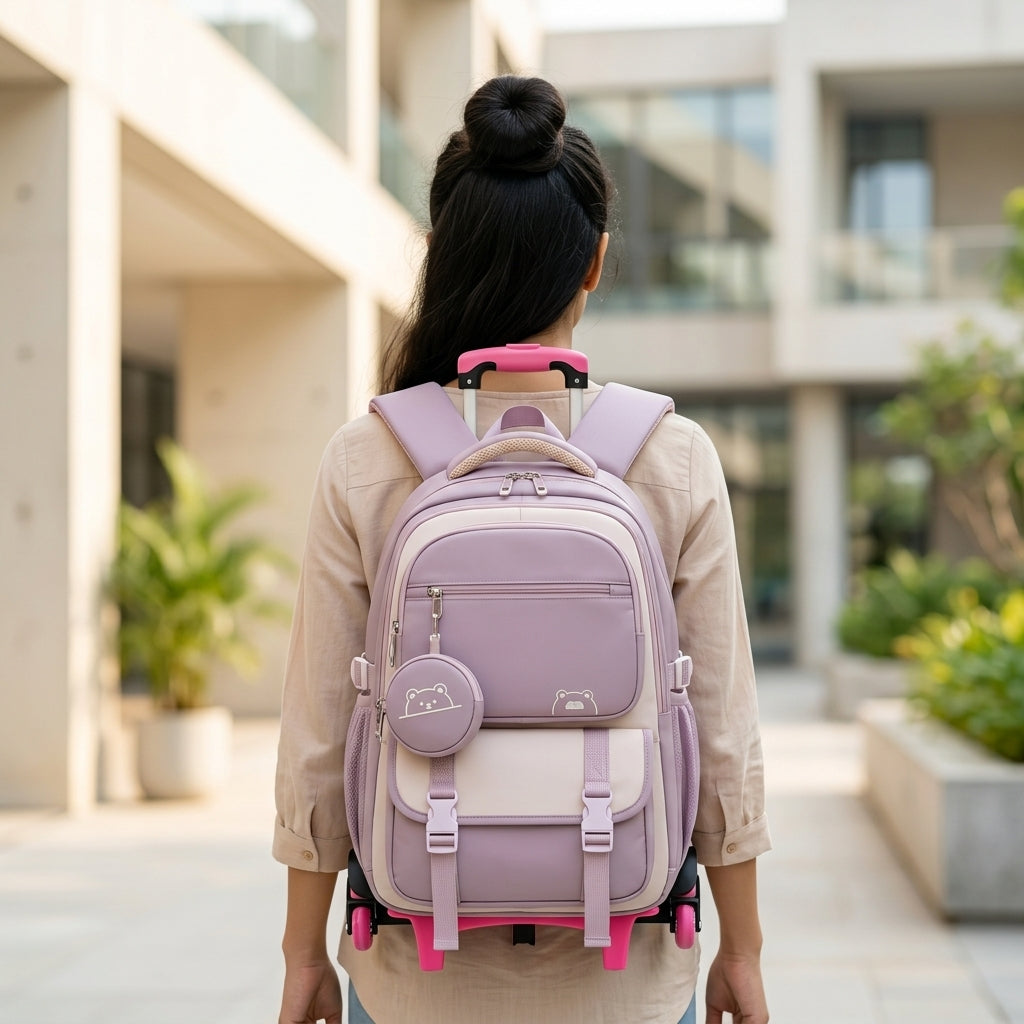PALAY 30L School Trolley Backpack for Girls with Removable 6 Wheel Trolley