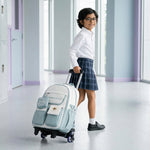 PALAY Trolley School Backpack for Kids with Wheels-Light Green