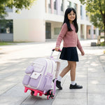 PALAY Trolley School Backpack for Kids with Wheels-Violet