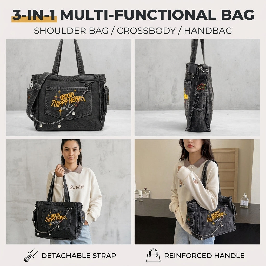 PALAY Denim Crossbody Tote Bag for Women