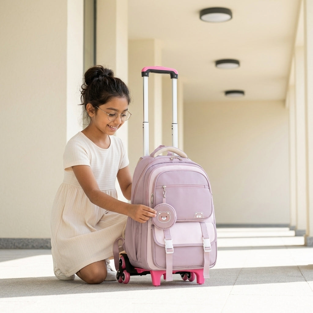 PALAY 30L School Trolley Backpack for Girls with Removable 6 Wheel Trolley