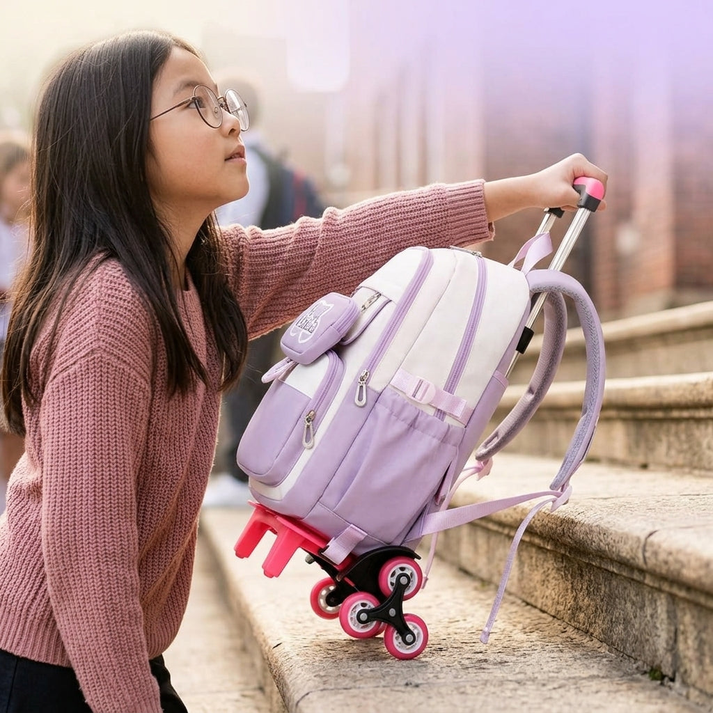 PALAY Trolley School Backpack for Kids with Wheels-Violet