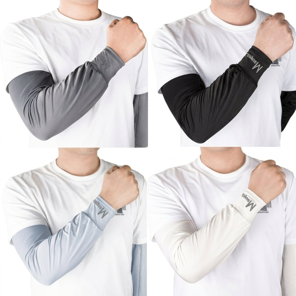 PALAY® Men Sun Protection Arm Sleeves 4 Pairs Ice Silk
