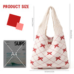 PALAY® Knitting Tote Bag for Girls Women Shoulder Bag Fashion Casual Soft Bag Cute Red Bow Knitting Shoulder Bag Day Bag Book Bag for School, Office, Travel, 35x36cm
