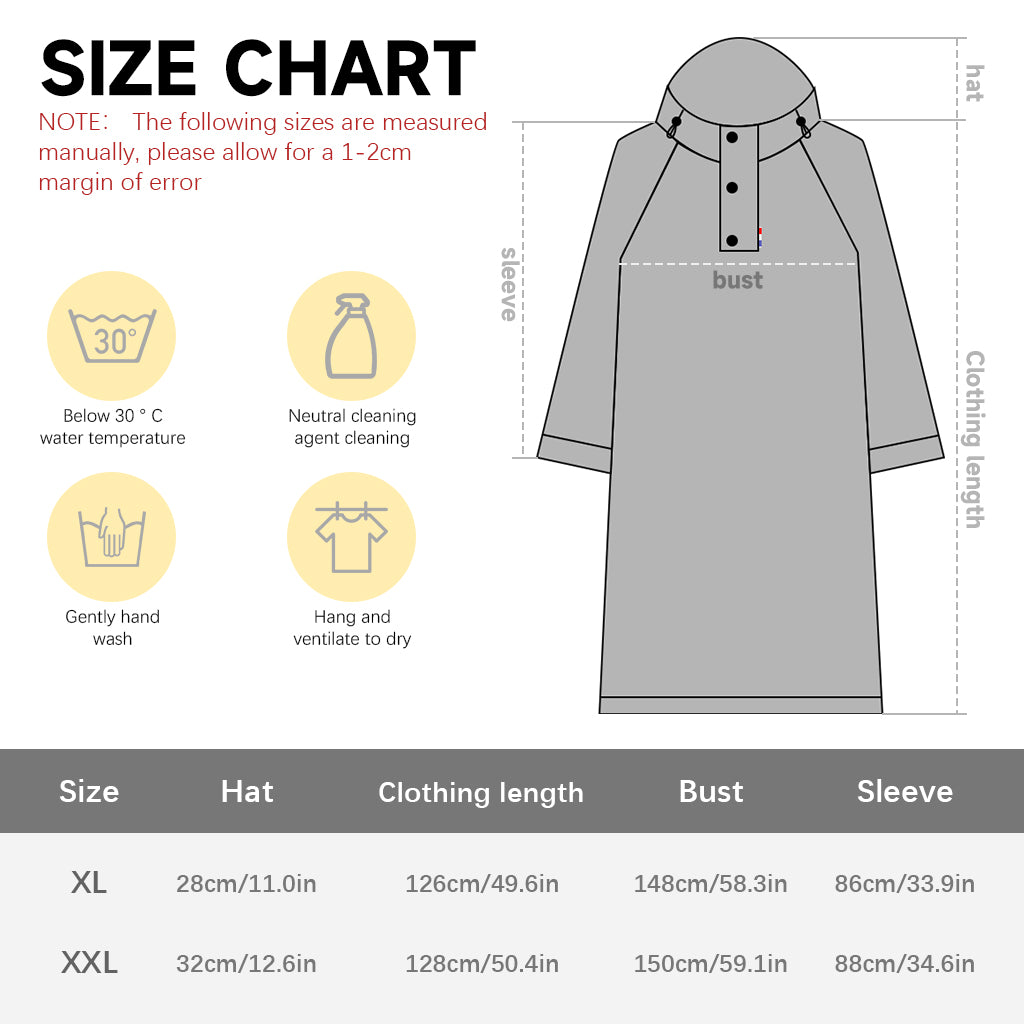 PALAY® Long Raincoat for Adults Hooded Rain Poncho Wide Brim Long Raincoat Waterproof Extra Long Rain Coat for Hiking, Travel, Activities, Riding, XL