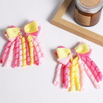 PALAY® 2Pcs Ribbon Bow Hair Accessories for Girls, Princess Cute Hair Clips for Girls Curly Ribbon Hair Bow Clip stylish Headpieces Hair Pins for Girls Gift, Pink