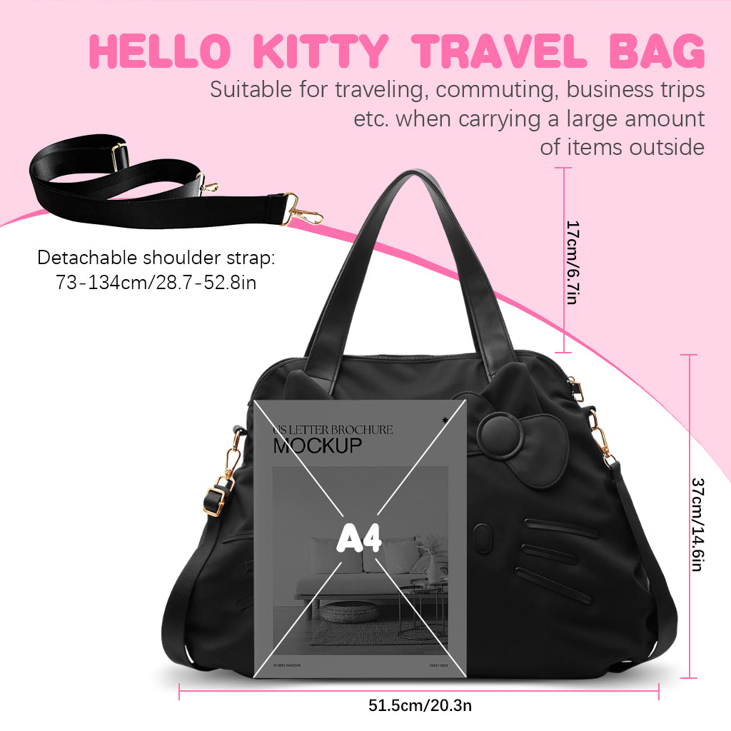 PALAY® Kitty Shoulder Tote Bag for Girls Women Oxford Cloth Crossbody Bag Travel Shoulder Bag Fitness Bag Carry-on Day Bag Duffel Bag with Detachable Shoulder Strap