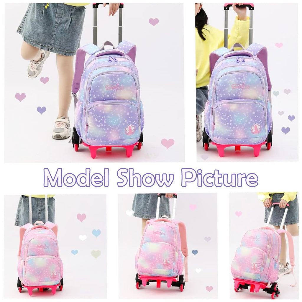 PALAY® School Backpack on 6-Wheel Backpack with Retractable Pull Handle School Backpack Detachable Wheel Stand Design Fashion Travel Backpack School Gift for Kids 6-12 Years Old